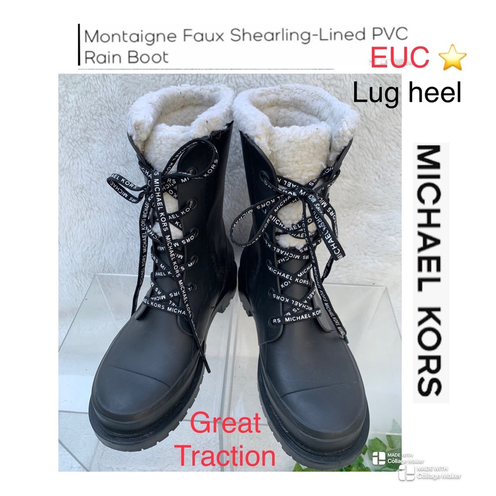 MKors MONTAIGNE fleece lined, waterproof & Lug Heel EUC